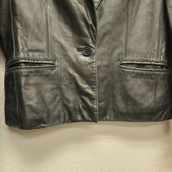 Vintage Wilsons Leather Black Cropped Blazer Jacket Soft Tailored M - Picture 6 of 16